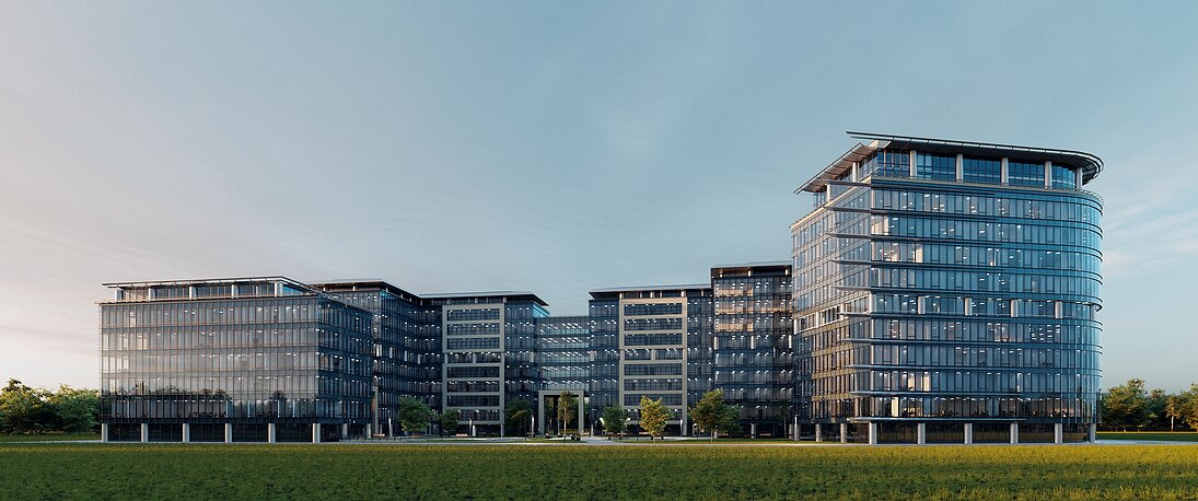 3D Glass Office Buildings - Modern Business Center