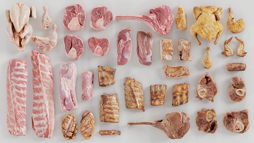 3D asset 36 Meat and Chicken Raw and Cooked