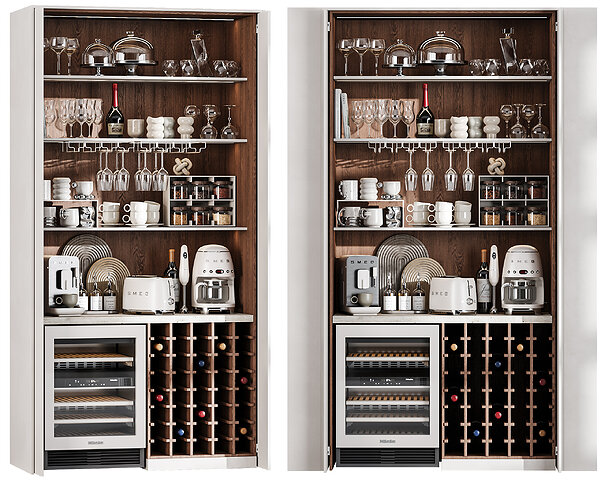 3D Built in Hidden Coffee Bar Cabinet Modern Beverage
